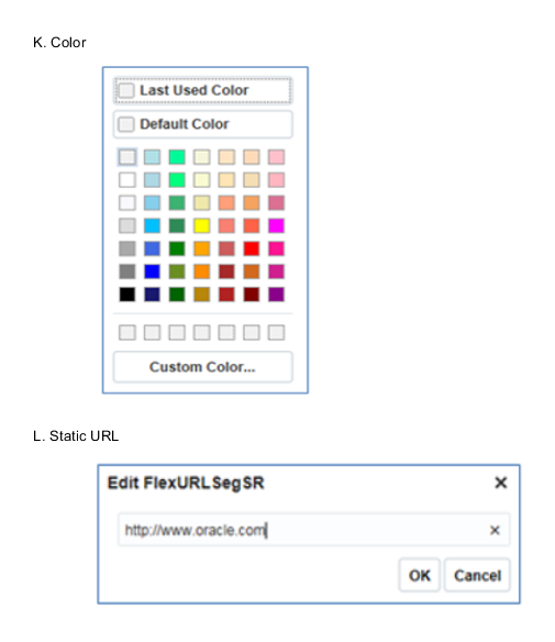 The figure comprises two display types namely: K. Color, L. Static URL