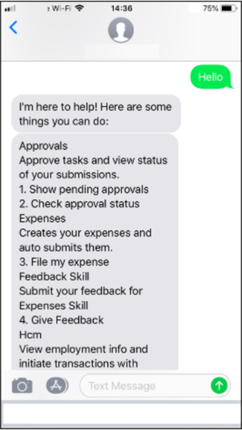 Image showing the digital assistant's response with the tasks it can do for you.