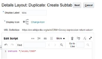 A screenshot of the Create Subtab page that displays the details of the selected mashup.