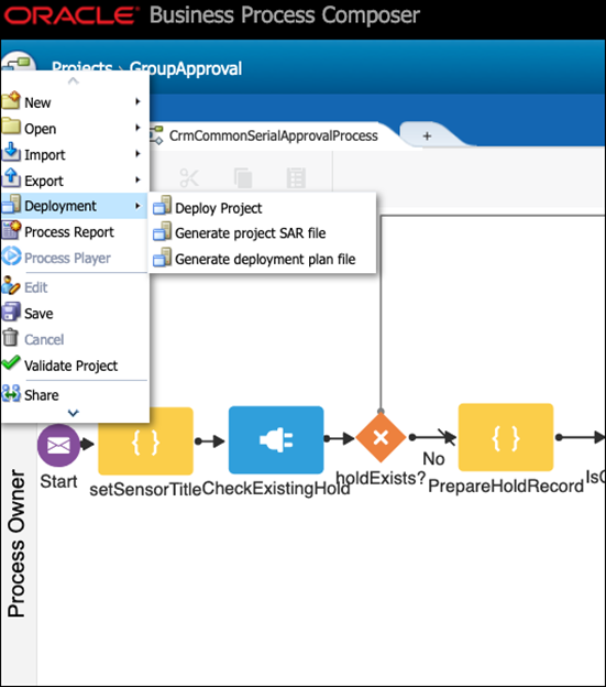 Main menu in BPM Composer