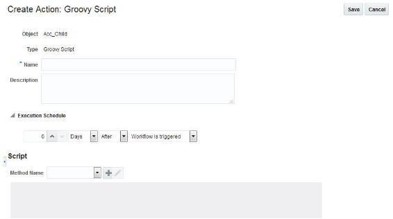 Create Action: Groovy Script page