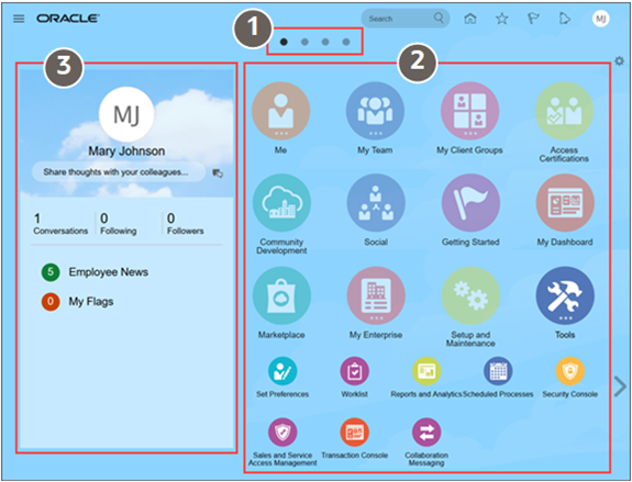 The home page showing the panel layout.