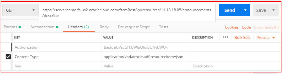 Example of a request in Postman Example of a request in Postman