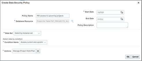 Grant a PM access upcoming projects create data security policy