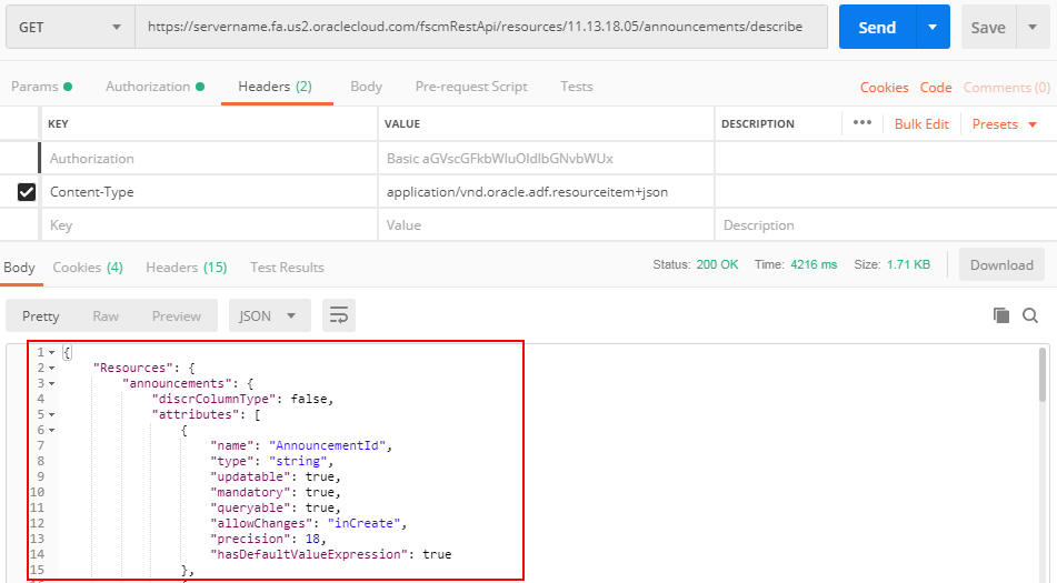 Example of a response in Postman Example of a response in Postman