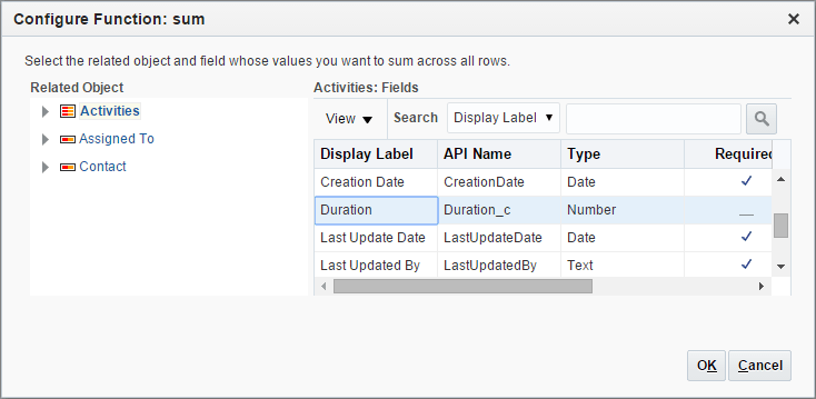 Configuring the Field on Which to Calculate the Sum