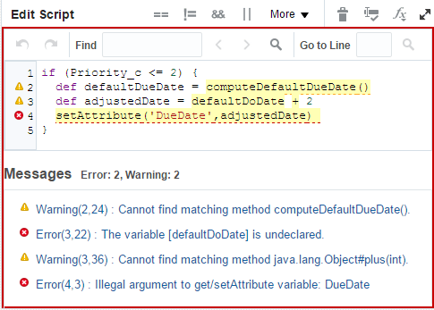 Example of Script Validation Errors and Warnings
