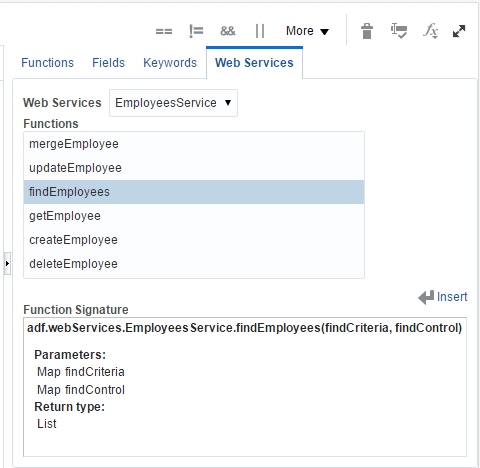 Web Services Tab in Expression Builder Palette