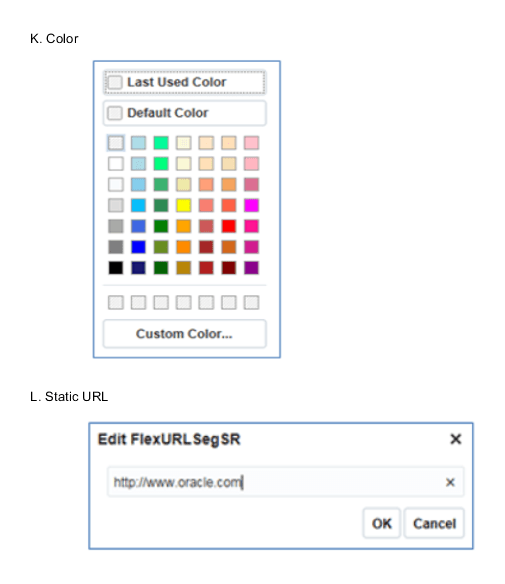 The figure comprises two display types namely: K. Color, L. Static URL