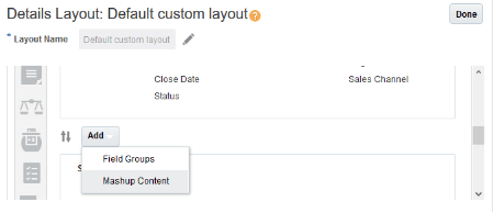 This screenshot illustrates how to embed a mashup in the Summary tab of an application page.