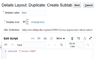 A screenshot of the Create Subtab page that displays the details of the selected mashup.