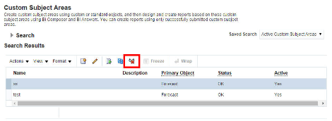 Custom subject area selected showing Inactivate button