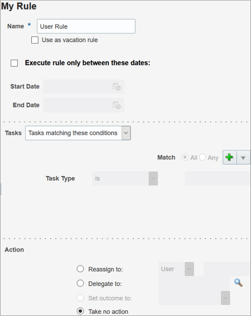 My Rules page on the My Rules tab for defining other rules for workflow