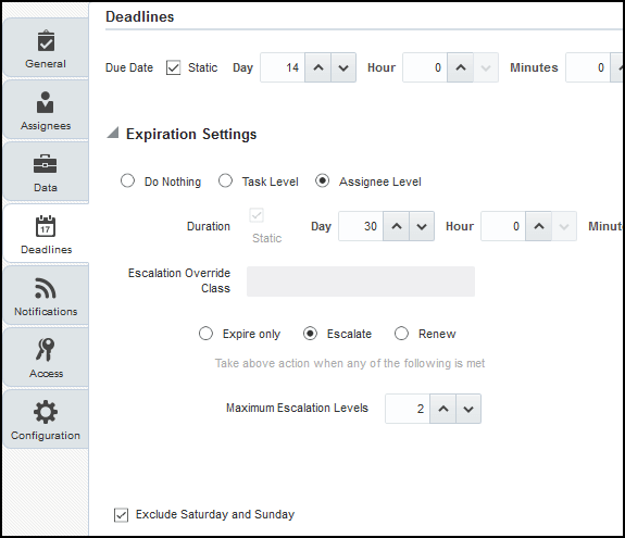 Deadlines subtab where you set due date and expiration policies