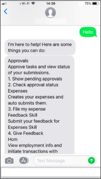 Image showing the digital assistant's response with the tasks it can do for you.