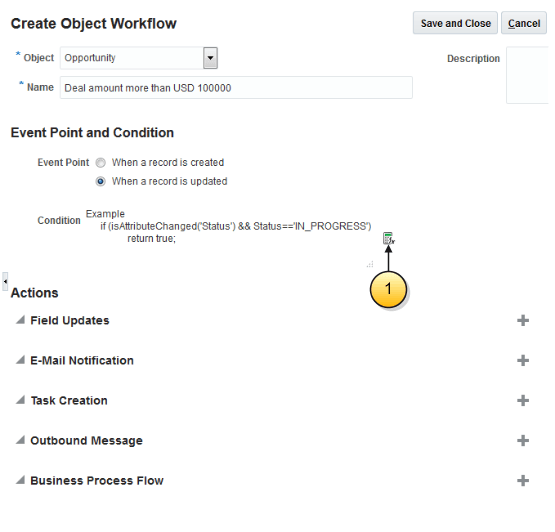 Create Object Workflow page