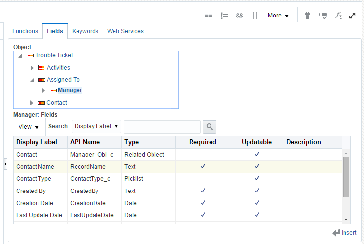 Inserting a Field Name Using Expression Palette's Fields Tab