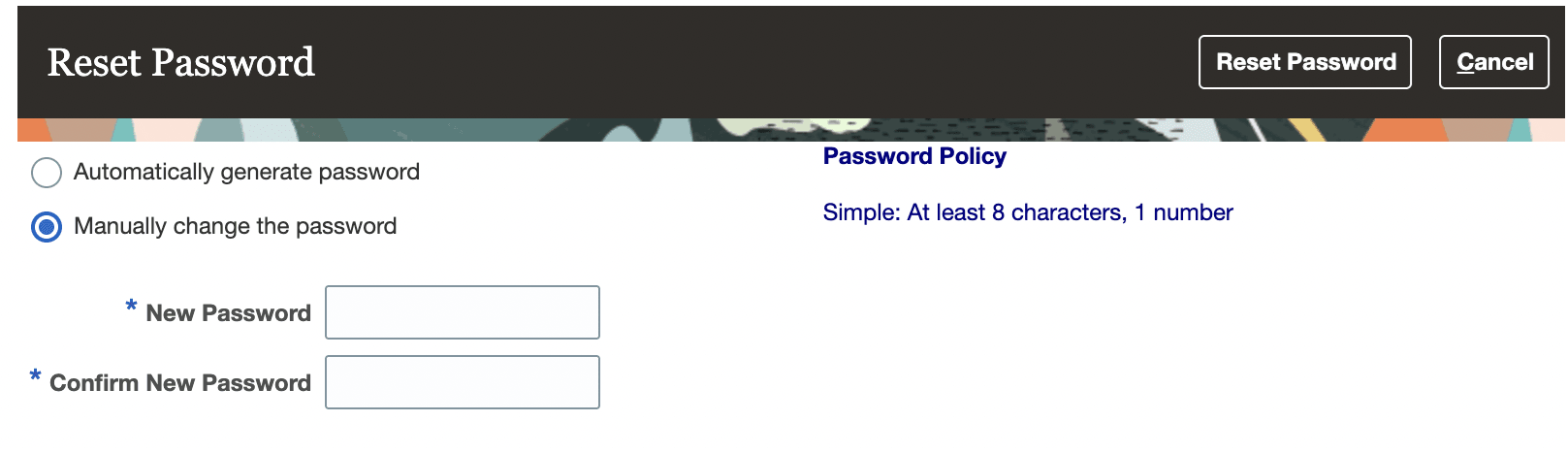 Reset Password page