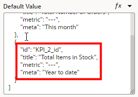 The Default Value window displays with the new parameters detailed in the previous steps.