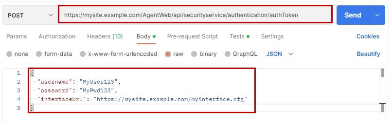 Example of authentication token request in Postman.