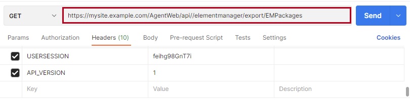 Example of a request in Postman