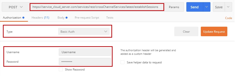 Postman example with basic authentication for Consumer API