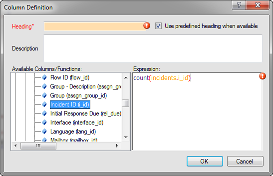 This image shows a column expression in the Column Definition window.