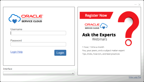 This figure shows the Oracle Service Cloud Login window.