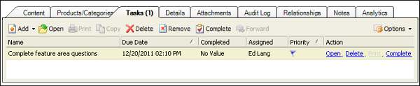 This image shows the Task tab. The toolbar it contains is described in the text that follows.
