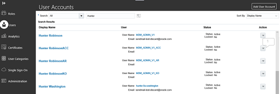 Users tab in the Security Console work area.