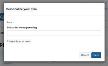 personalize item dialog