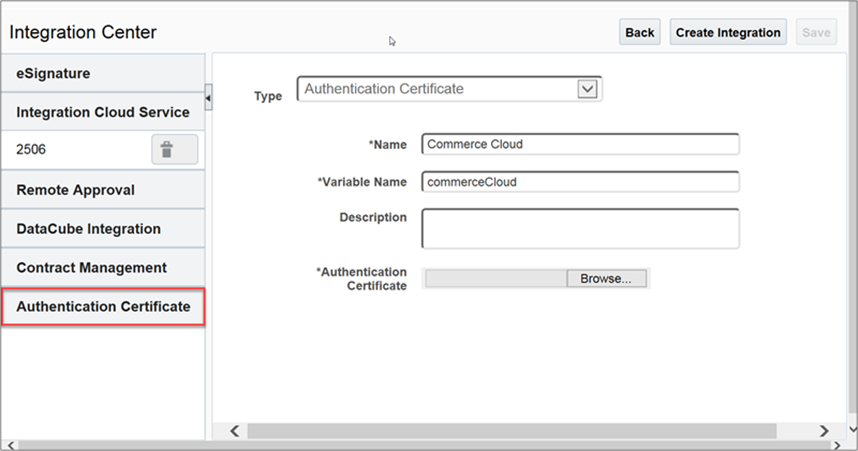 Screen shot of Integration Center