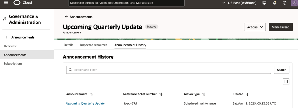 Announcement history Announcement history