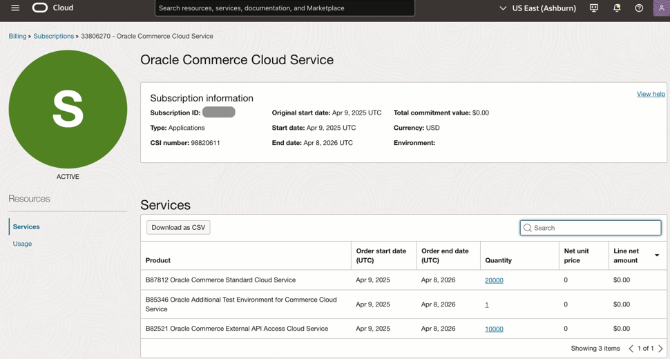 Services screen Services screen