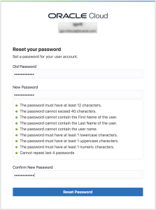 An image of the password reset page