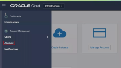 An image of the navigation menu for the Oracle Cloud My Services Dashboard