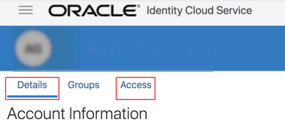 An image of the user's information from Oracle Identity Cloud Service
