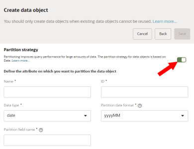 An image of the partition strategy options for a data object