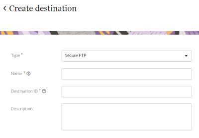 An image of the drop-down list to select the destination type