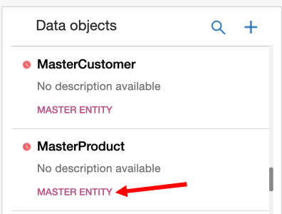 An image of the MasterProduct data object tagged as a master entity