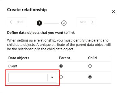 An image of the Create relationship dialog