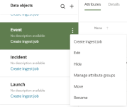 Screenshot showing data object action menu.