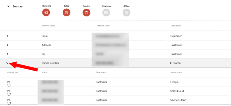 An image showing the source of master customer values for a customer profile