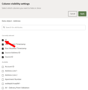 An image of the checkbox to view/hide columns