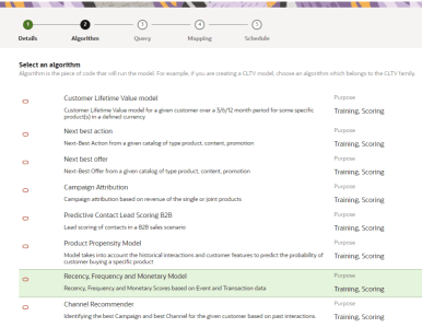 An image of the algorithm selection screen