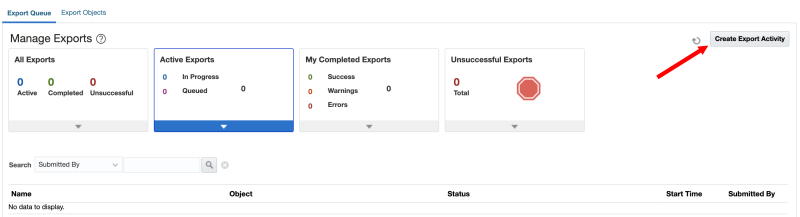 An image of the Export Management page