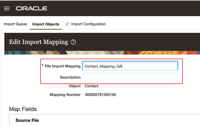 An image of the File Import Mapping and Description fields