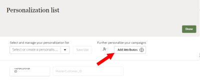 Add image of the Add button on the personalization attributes dashboard