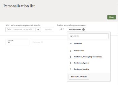 An image of the search field for personalization attributes
