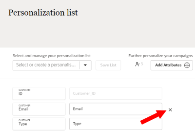 Click the X to remove the personalization attribute